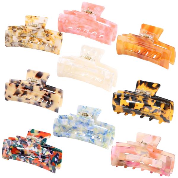 Acrylic Square Hair Claw Black And White Check And Leopard Print Hair Clip For