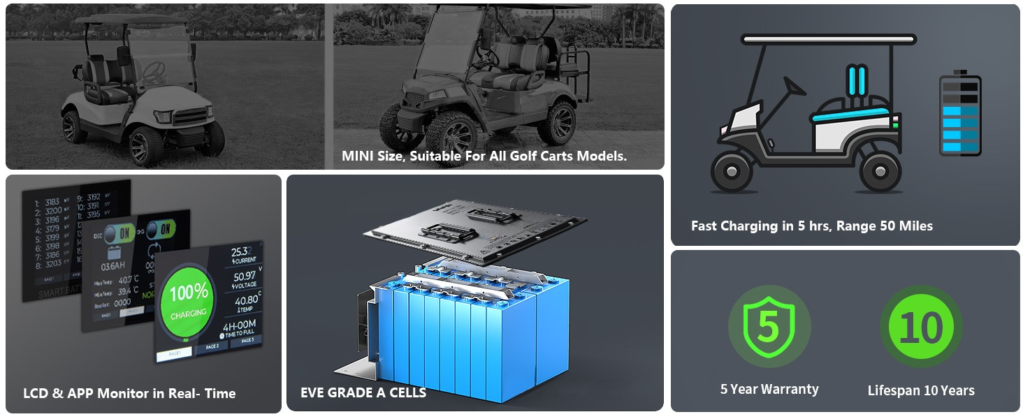 105Ah 48V Lithium Golf Cart Battery Smart Charger Iron Enclosure Golf Cart Lithium Batteries