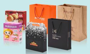 Wholesale Brand Logo Gold Foil Hot Stamping Kraft Paper Material Custom Printing Paper Shopping Bags from china suppliers