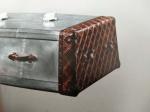 Vintage Retro Side Coffee Table Genuine Leather Aluminium Sheet Drawer Plywood