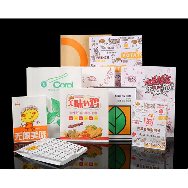 Custom Design Logo Grease Proof Snack Food Takeout Kraft Paper Bag for Take Away