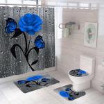 Customized Rose Flower 100% Polyester Waterproof Shower Curtain Bathroom 4pcs