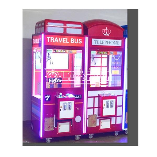 Top Selling Coin-operated Indoor Kids Toy Plush Wooden Telephone Doll Travel Bus Claw Machine