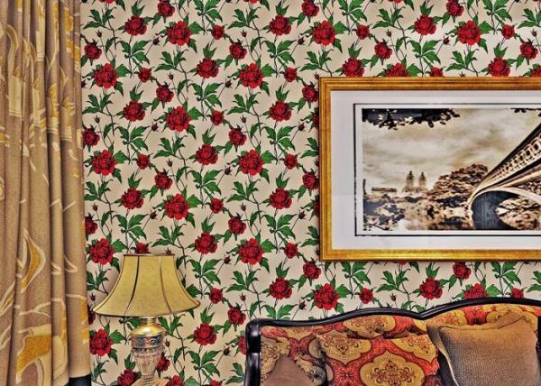 Red Non Woven Vintage Style Floral Wallpaper For Room Decoration , Eco -