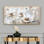Customized Size Accepted 100% Hand Painted Wall Art Abstract White Flowers Home