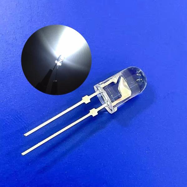 5mm 9000K White Color 22000mcd Stopper Pins Round Clear Lens Gold Bond Wire For