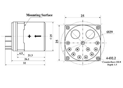 Quartz Flexible Accelerometer with ≤30ug Bias Stability 30ug/°C Temperature Sensitivity and Compact Size Ø25.4×32 for Precision Inertial Navigation