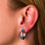 925 With Sterling Silver Greek Key Blue Opal Dangle Meander Meandros Earrings
