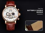 KINYUED J017-1 White Dial Gold Case Leather Strap Complete Calendar Skeleton