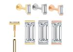 14K Gold Body Piercing Jewelry Earring OEM ODM With Rectangle Diamond