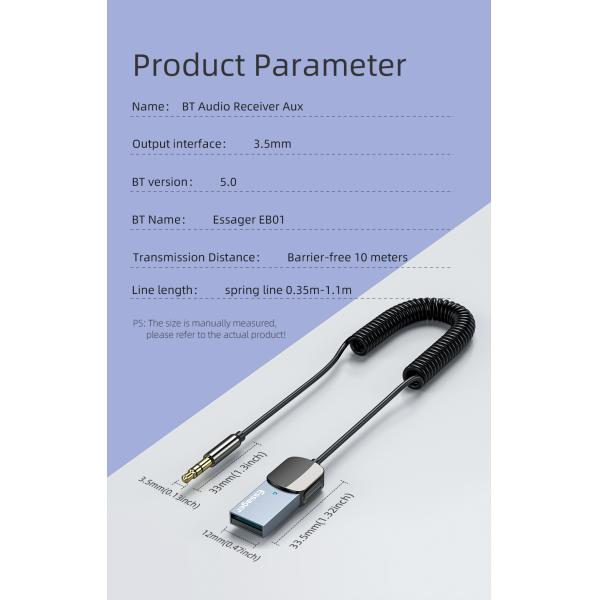 USB To 3.5mm Jack Car Audio Receiver Aux Adapter Handsfree Kit Bluetooth 5.0 BT Transmitter