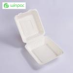 8in White Sugarcane Bagasse Clamshell 3 Compartments Sugarcane Bagasse Food