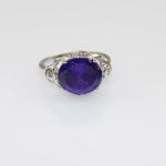 925 Sterling Silver Ring with 10mmx12mm Oval Purple Amethyst Cubic Zirconia(F42)