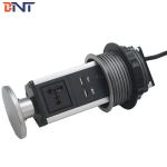 Compact Silver Pop Up Counter Outlet With Double USB Charger Interfaces
