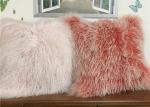 Living Room 16 Inch Mongolian Fur Pillow Long Curly Hair With Micro Suede Lining