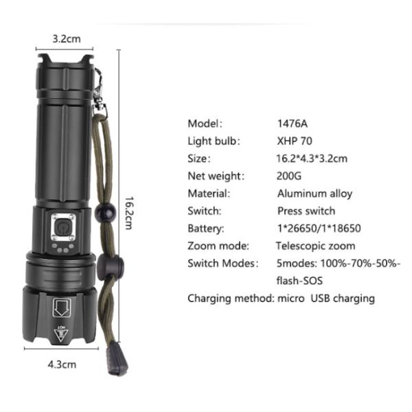 High Lumens LED Torch Flashlight Rechargeable For Outdoor Activity