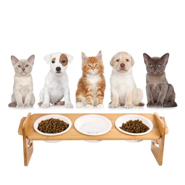 OEM/ODM Acceptable Wooden Stand Pet Dining Table Cat Feeder with Adjustable Bamboo Stand
