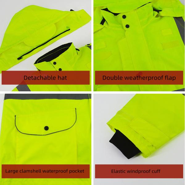Traffic Duty High Visibility Rain Coats Oxford Fabric Warm Windproof