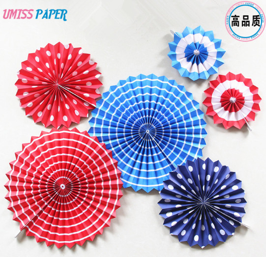 6 Sets of Paper Fan Flowers, Round Colorful Dotted Folds Origami Fan Flower, Hollow Birthday Party Background Decoration