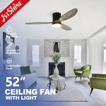 Low Noise 35W Decorative Solid Wood Flush Mount Ceiling Fan With LED Light