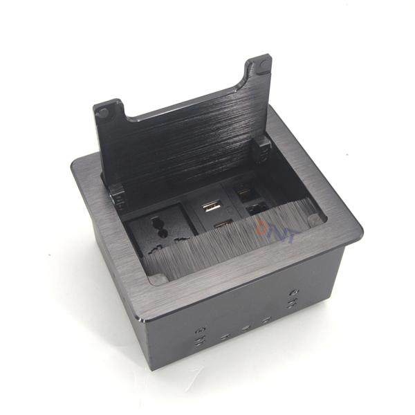 Brushed Aluminum Multimedia Office Hidden Desktop Power Socket Box