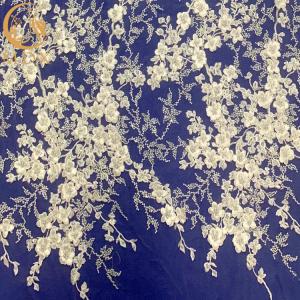 Wholesale White 3D Applique Embroidery Beaded Lace Fabric For Bridal Dress from china suppliers