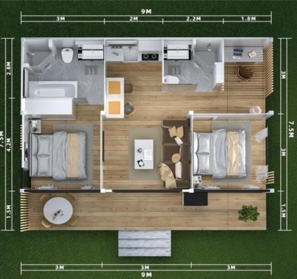 Modular Container Office Cabin House Mobile Home 2 Bedroom Portable Living