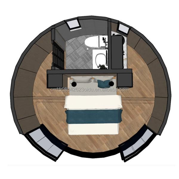 Customized Color Galvanized Steel Square Tubes Main Structure Prefabricated Wooden Round House Garden Hotel Wooden House