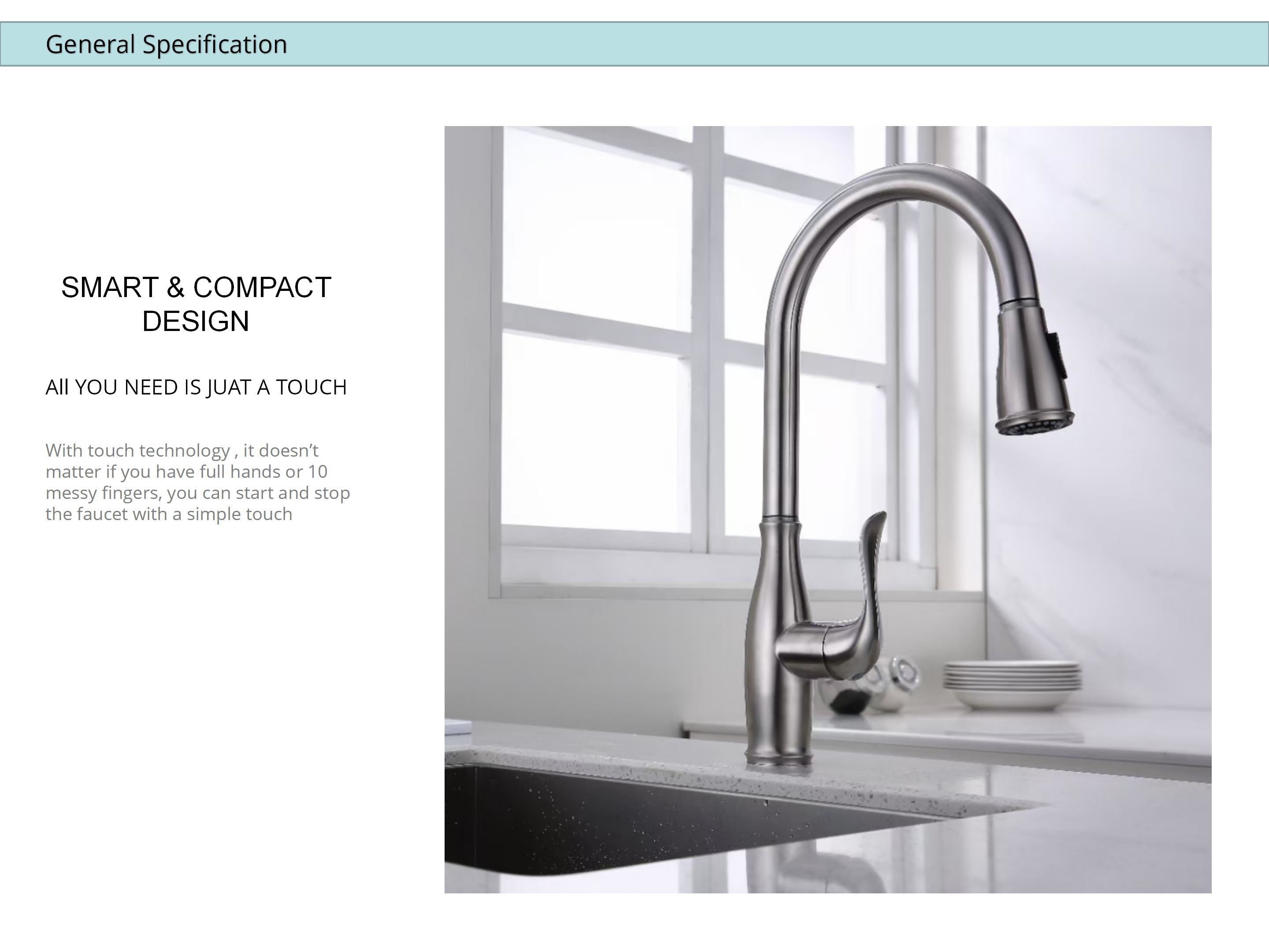 SUS304 Stainless Steel Touch Sensor Kitchen Faucet Gooseneck Spout DC6V
