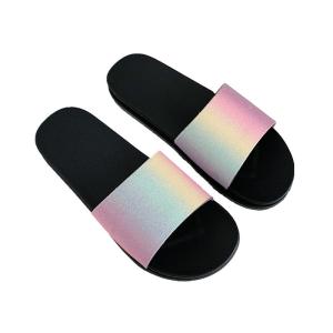 Wholesale Shining Rainbow Open Toe Flat Slippers Outdoor Iridescent Slide Sandals from china suppliers