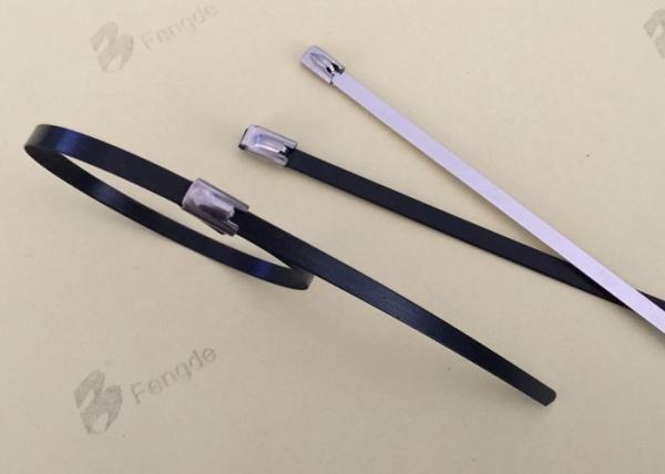 Plastic Coated High Temp Zip Ties , Black Metal Zip Ties With 100kg Tensile