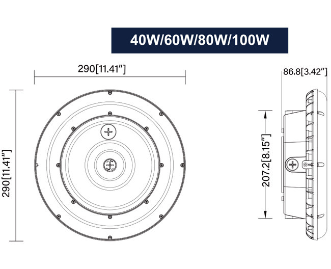 Aluminum LED Garage Canopy Lights 20W 30W 40W 60W 80W 100W Power