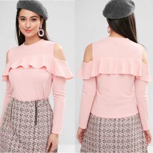 Wholesale Cheap Wholesale Ruffle Clothing Long Sleeve Cold Shoulder T Shirt Tops from china suppliers