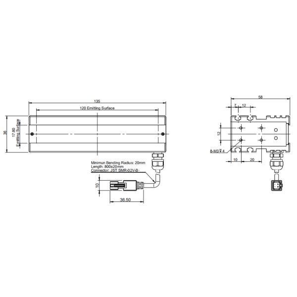 24V 13.9W Machine Vision Bar Light Long Working Distance Inspection