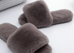 Wholesale Light Grey Lambswool Fluffy Flip Flop Slippers , Women'S Backless Sheepskin Slippers from china suppliers