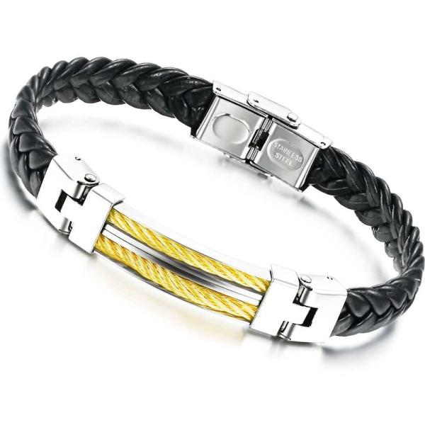 Tagor Stainless Steel Jewelry Super Fashion Silicone Leather Bracelet Bangle