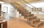 Modern Straight Flight Staircase 12mm Tempered Glass Railing Indoor Decoration
