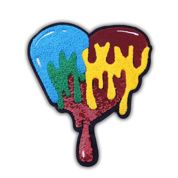 Iron On Back Glitter Chenille Embroidery Patch Heart Shape Embroidered Cloth