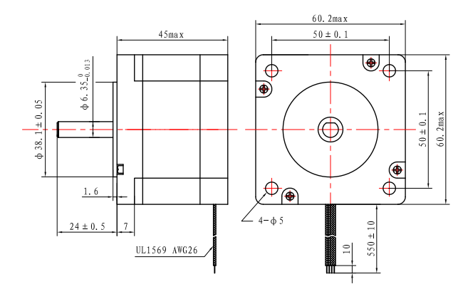 0.6A Hybrid Step Motor 650mN.M 60x60x45 NEMA 24 Stepper Motor For Automation Machine
