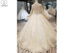 Ivory Long Sleeve High Neck Bridal Gowns Backless Sweep Train Special Beaded Net