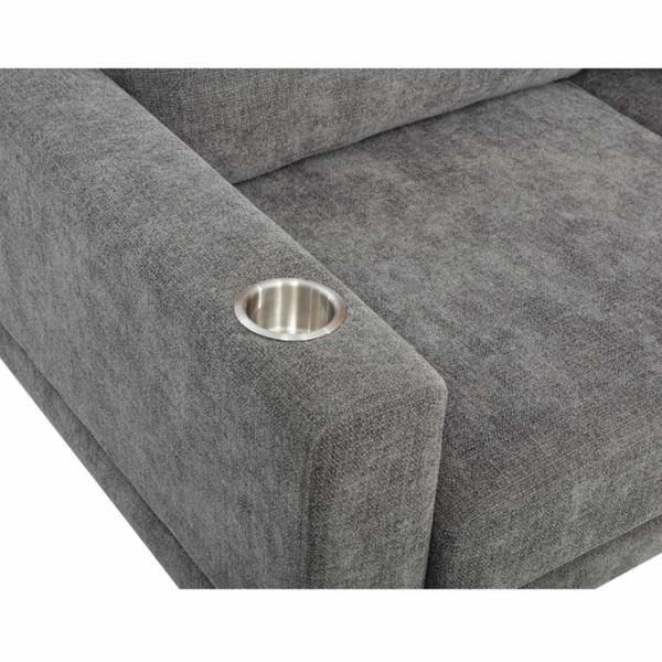 L-Shaped Sectional Sofa with Drawer and 2 Pillows and Stainless Steel Cup Holders, Gray Chenille