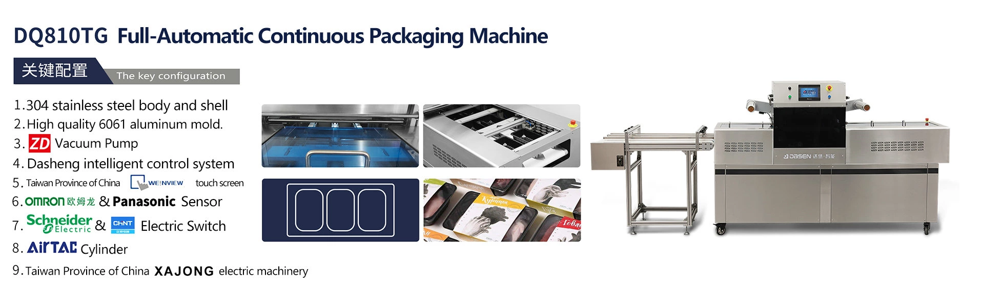 Automatic Modified Atmosphere Packing Line Horizontal Push Rod Continuous Type DQ810TG-E Airflow Displacement Tray Sealer