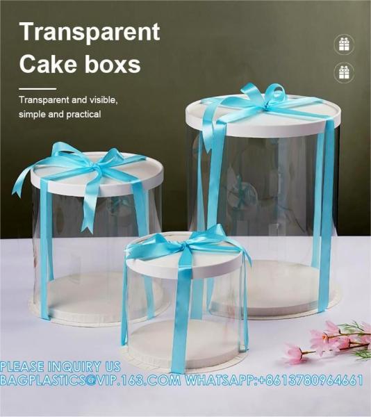 Tall Clear Cake Boxes With Ribbon - Gold Round Clear Cake Box For Birthday Cake