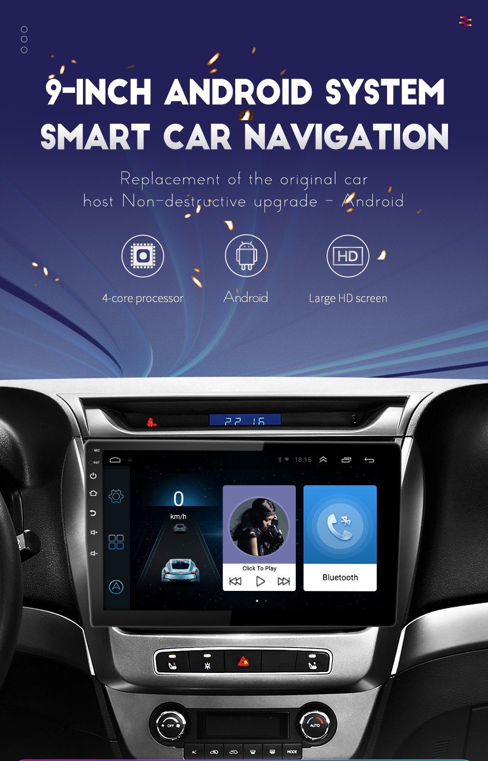 9 Inch Touch Screen Car Stereo GPS Navigation Auto Stereo 20W Black Radio
