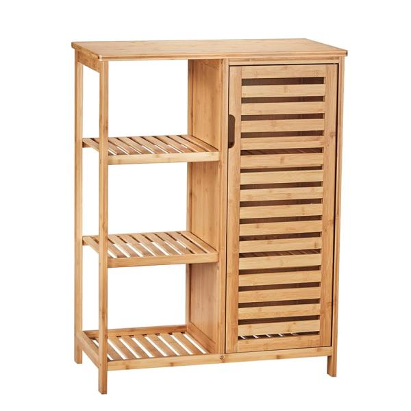 Solid Bamboo Kitchen Storage Cabinet Shelf For Bathroom Storage