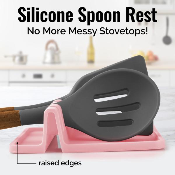 BPA Free Kitchen Silicone Utensil Rest Durable Spoon Rest With Drip Pad Kitchen Gadgets Kitchen Cooking Utensils Holder