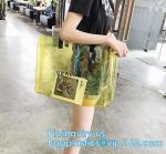 Semi-clear Tote Bags Stripe PVC Shoulder Bag with Pouch, PVC PU Trendy Handbag