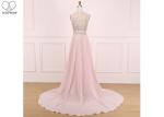 Sweep Train A Line Ball Gown , Beaded Chiffon Blush Pink Prom Dress Sleeveless