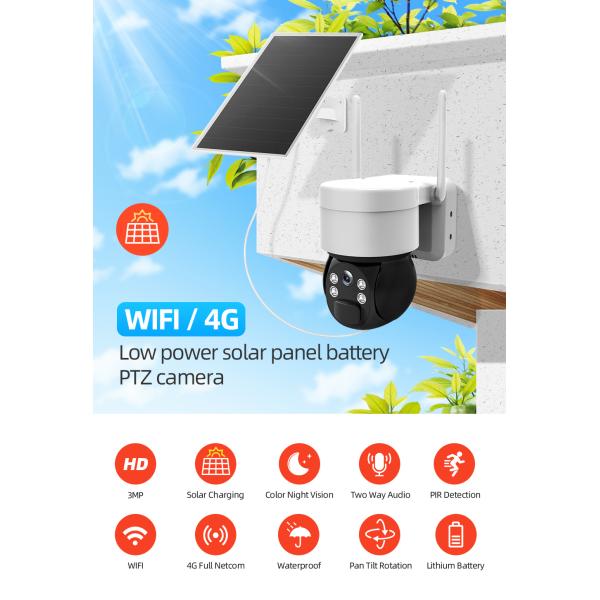 3MP WIFI 4G Solar Powered Camera PTZ CCTV Camera With SIM Card Human Detection Solar Camera Outdoor