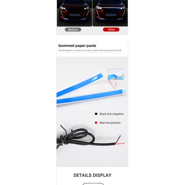 2pcs 12V Flexible Waterproof Car Headlight LED Tube Strip Turn Signal Brake Flow Guide Lights DRL